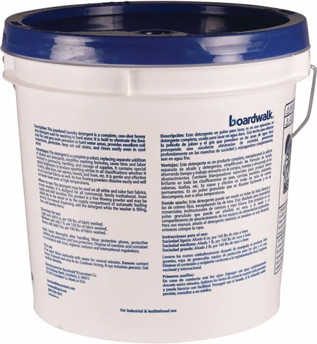 Vista 2 de Detergente en polvo industrial de bajo contenido en espuma Boardwalk BWKHURACAN40, aroma fresco a limón, balde de 40 libras
