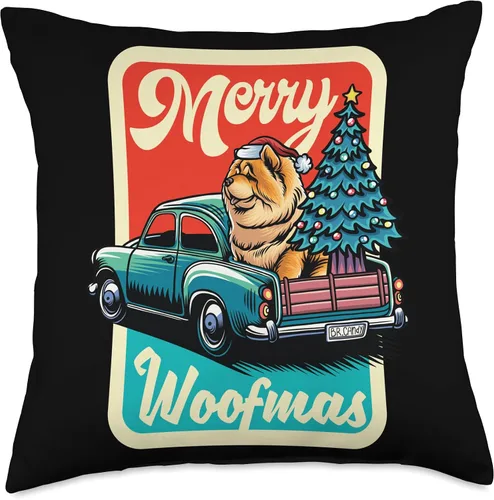 Vista 5 de BCC Chow Chow Shirts & Asian Dog Lover Gifts Chow Merry Christmas Tree Truck Dog X-Mas Woofmas - Almohada de 16 x 16 pulgadas, multicolor