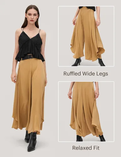Vista 3 de LILYSILK Pantalones de seda de pierna ancha para mujer, pantalones palazzo de cintura alta