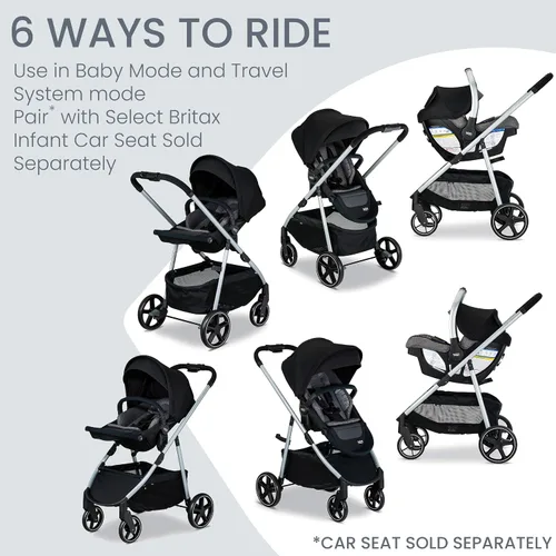Vista 4 de Britax Cochecito modular Grove™, cochecito ligero con inserto CozyFit™ y barra de parachoques, 6 formas de pasear, SafeWash, Pindot Onyx