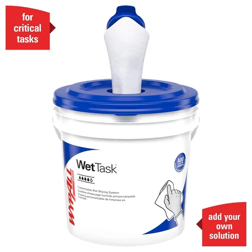 Vista 4 de WypAll Toallitas húmedas CriticalClean para blanqueador, desinfectantes y desinfectantes (06411), tirador central, blanco, cubo incluido
