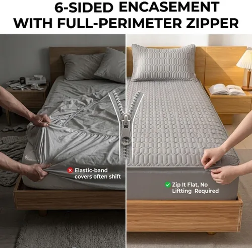 Vista 3 de Mattress Encasement Fully Zippered Mattress Protector, Soft Breathable Quilted 6-Sided Fitted Sheet for Home Hotel Bedroom Dormitory use Blanco