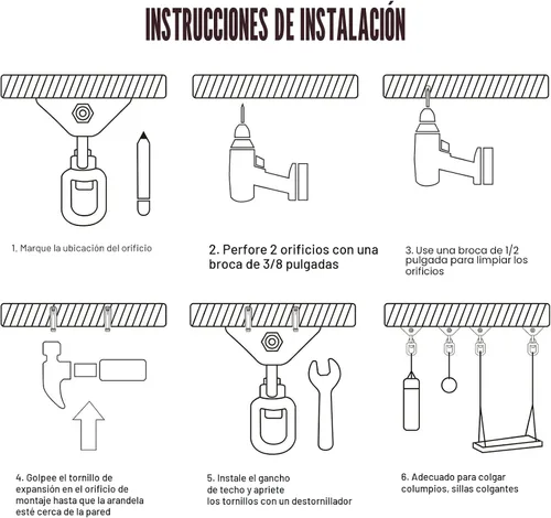 Vista 6 de Perchas de columpio resistentes para juegos de madera, capacidad de 2000 libras, colgador de hamaca giratorio de acero inoxidable 360, accesorios