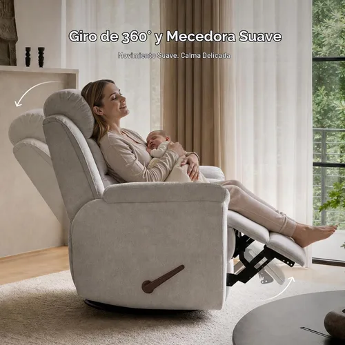 Vista 6 de FLEXISPOT Souffle-Pro - Silla reclinable giratoria con masaje y calor, reposacabezas ajustable, tela Oeko-TEX, marco de madera FSC, ideal para Gris