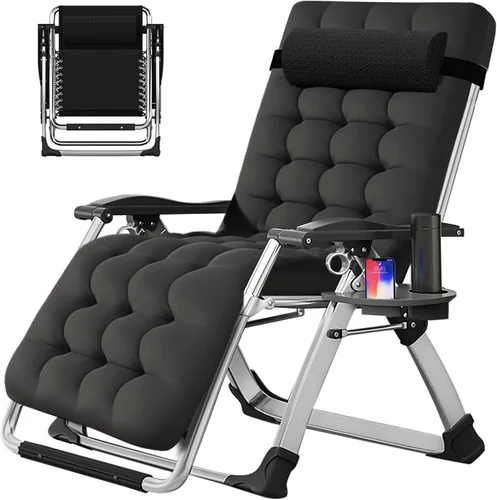 Vista 11 de Slsy Silla de gravedad cero, silla reclinable de salón con cojín y bandeja removibles para interior y exterior, silla reclinable plegable para patio