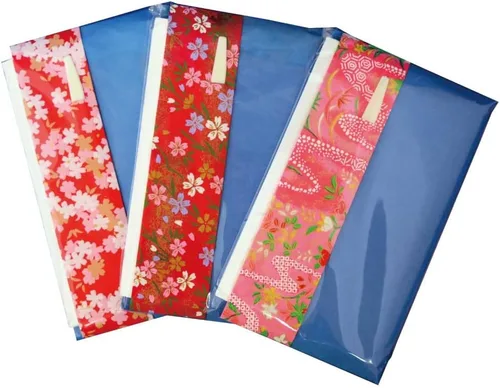 Vista 4 de Mino Washi Kaishi Set, Japanese Tea Ceremony Pocket Sheets, 30 Count with Yuzen Design Pouch and Pick (5.7 x 6.9 in Sheets) Blue