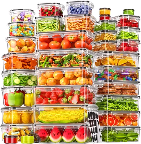 Vista 9 de KEMETHY - 50 recipientes grandes de almacenamiento de alimentos con tapas 50 Pcs