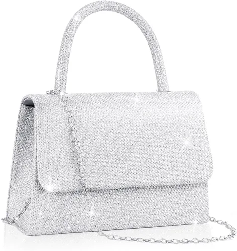 Vista 14 de Larcenciel Bolsos de noche para mujer, bolso de mano de noche con asa superior con purpurina con cadena para fiesta, graduación, boda, cóctel club