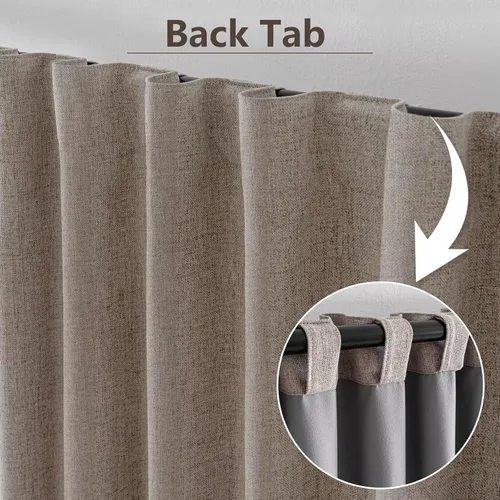 Vista 2 de Cortinas 100% opacas de lino sintético, 90 pulgadas de largo, 2 paneles para dormitorio o sala de estar, térmicas y atenuantes, con lengüetas