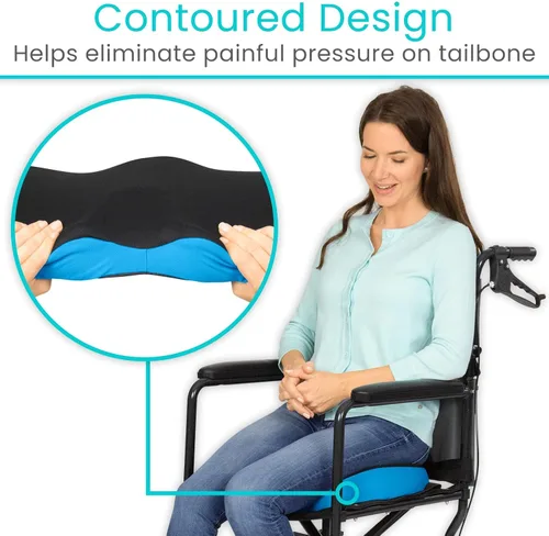 Vista 8 de Vive Cojín para aliviar el dolor de coxis – Almohada de asiento de espuma viscoelástica para sillas de ruedas – para ciática, coxis, dolor