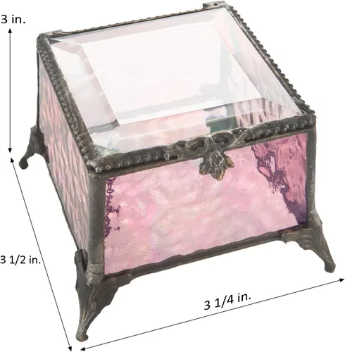 Vista 5 de J Devlin - Caja de vitrales de color rosa, decoración de recuerdo, caja 903