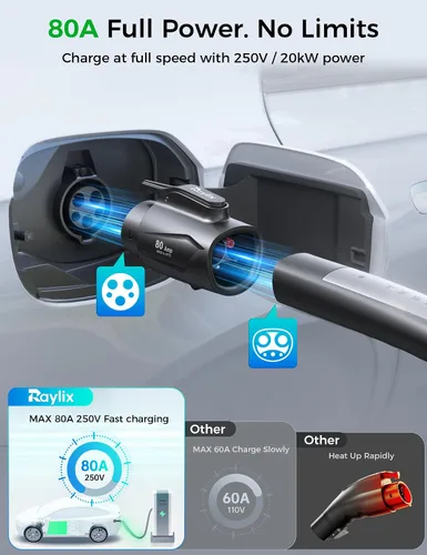 Vista 2 de Raylix Adaptador Tesla a J1772 (Máximo 80 A, 250 V) [para Vehículos Eléctricos J1772] Adaptador de Cargador Tesla, Adaptador NACS a J1772 Compatible