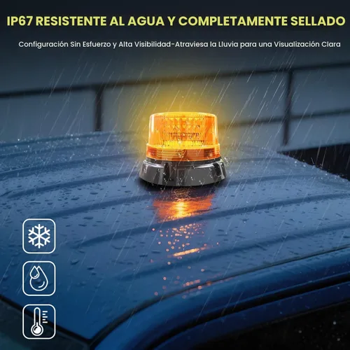 Vista 7 de Paquete de 1 luz estroboscópica ámbar, LED recargable, base magnética Wireless 3600mAh with suction cup mount. Emergency safety warning light for