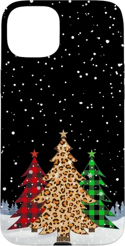 Vista 9 de iPhone 16 Árboles de Navidad con estampado de leopardo y cuadros