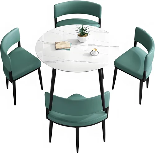 Vista 9 de YVYKFZD Office Reception Room Club Table and Chair Set, Simple Round Conference Table Coffee Table, Kitchen Dining Table Set for 4, Industrial Blue