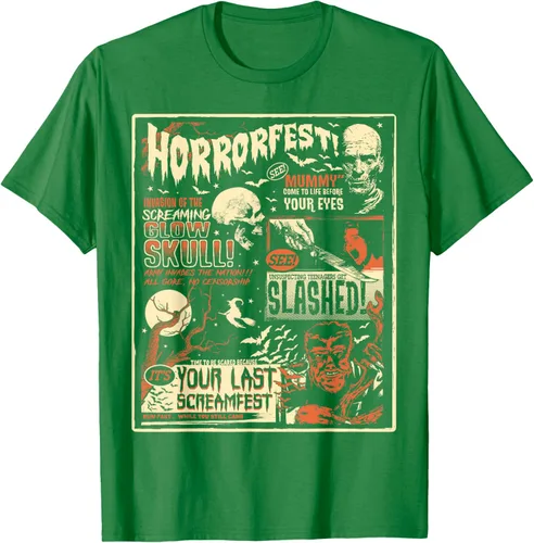 Vista 4 de Vintage Horrorfest Movie Poster Terror Old Time Halloween Camiseta S Negro