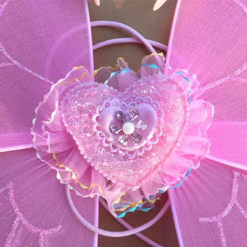 Vista 9 de EQLEF Disfraz de hada juego de alas de mariposa disfraz de princesa para niñas color rosa