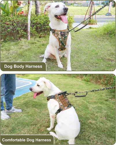 Vista 7 de Hotsky Arnés táctico para perro, chaleco ajustable para perro, arnés reflectante militar para mascotas, con asa de control, paneles Molle Loop