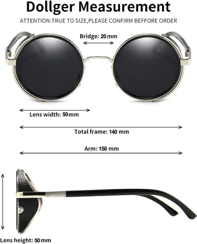 Vista 3 de Dollger Gafas de sol redondas retro vintage Steampunk con marco circular de metal