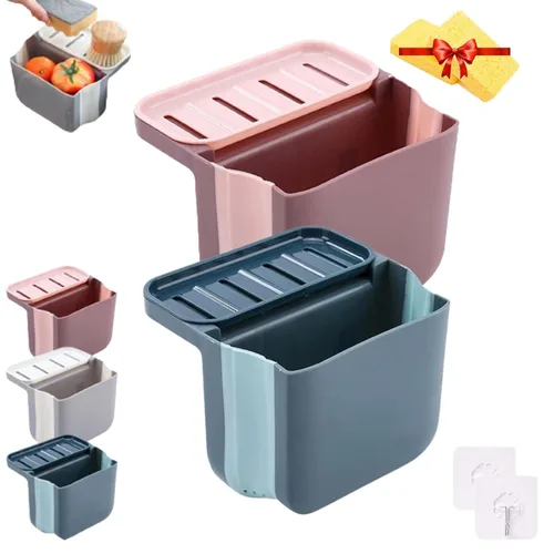 Vista 10 de Alkyne Cubo de basura de separación seca y húmeda para fregadero, papelera debajo del fregadero, papelera de cocina, cesta de drenaje telescópica