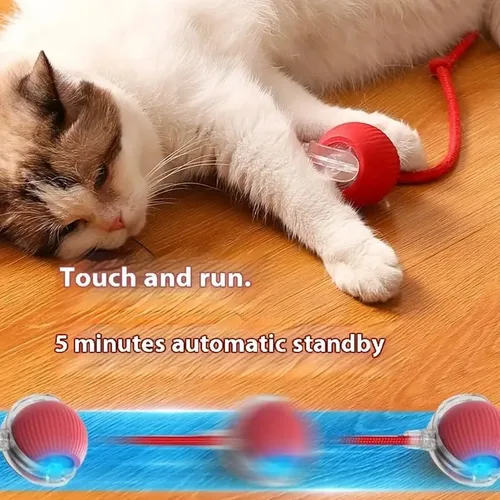 Vista 2 de Pelota de juguete para gatos con cuerda de cola, bola rodante inteligente, luz LED, juguete eléctrico para mascotas pequeñas, salto interactivo