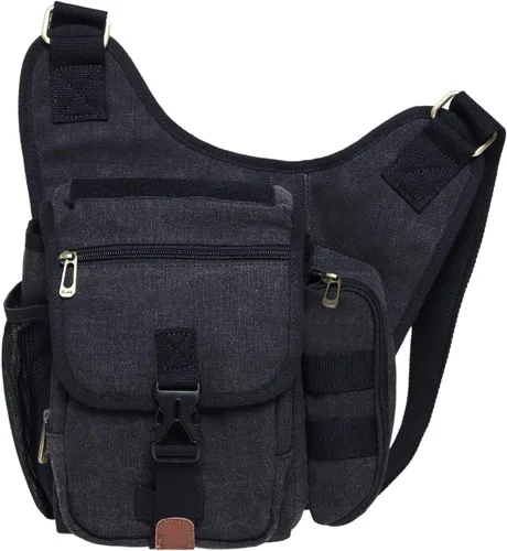 Vista 20 de Bolso de mensajero de lona vintage para hombre, bolso de mensajero de retazos de cuero en el pecho
