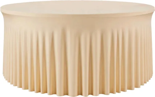 Vista 27 de Mantel redondo de 60 pulgadas en negro para mesas de 5 pies, funda de mesa ajustada de elastano con borde elástico y falda, lavable, sin arrugas