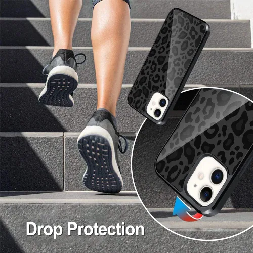 Vista 3 de TEAUGHT Compatible con iPhone 11 Funda con patrón lindo estampado de leopardo negro guepardo + protector de pantalla a prueba de golpes, funda