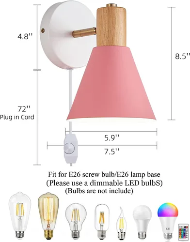 Vista 2 de ClanKin Juego de 2 apliques de pared para dormitorio, lámpara de lectura de pared estilo madera ajustable y regulable en color negro, luz de pared