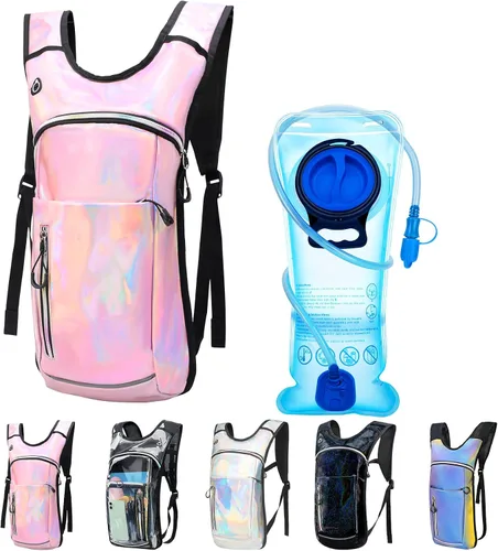 Vista 10 de Mochila de hidratación, mochila de agua con vejiga de agua de 2 L, paquete de hidratación esencial para festivales y rave, aislamiento ligero