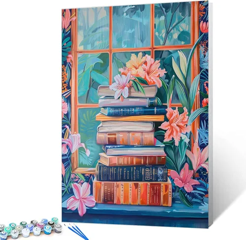 Vista 19 de Aihonmin Estantería 6 Pack Pintar por Números para Adultos Libros Pintura DIY sobre Lienzo con Pinceles Pigmento Manualidades DIY Pintura Acrílica