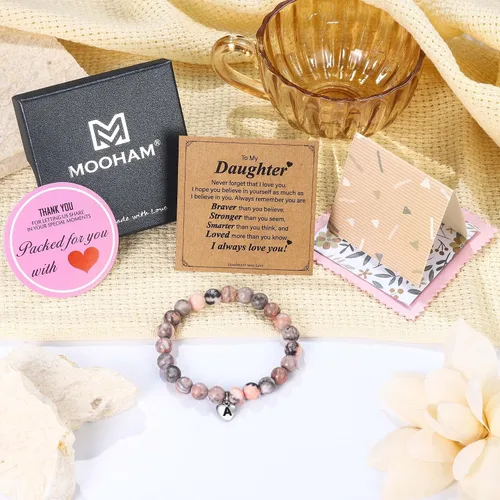 Vista 7 de M MOOHAM Gifts for DaughterGranddaughterSisterAlways Remember - Pink Natural Stone Bracelet for Girls Teen Girl Gifts Trendy Stuff