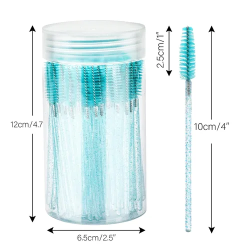 Vista 2 de G2PLUS 100 cepillos de pestañas, varitas desechables ajustables, carrete de pestañas de cristal, cepillo de carrete de cejas con recipiente para Azul
