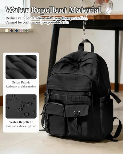 Vista 7 de weradar Mochila Escolar Para Mujeres y Hombres, Mochila Universitaria Estética, Bolsa Ligera de Escuela Secundaria Mochila, a1-Negro, Grande