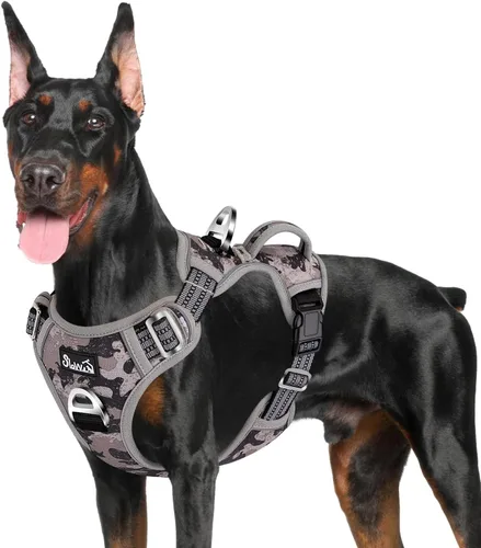 Vista 22 de SlowTon Arnés para perro sin tirones, arnés resistente sin estrangulamiento para mascotas, con 2 clips para la correa y mango vertical de fácil