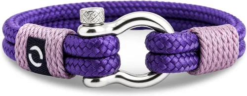 Vista 17 de Pulsera de cuerda para hombre, grillete plateado de acero inoxidable, extremadamente duradera y resistente a los arañazos, impermeable, hecha a Beige