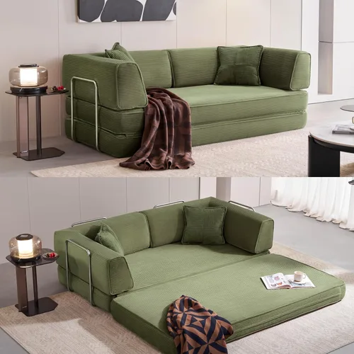 Vista 10 de LINSY Home Sofá cama convertible de 79 pulgadas, sofás de pana 4 en 1 sin hueso para sala de estar, futón plegable tamaño Queen, colchón de suelo