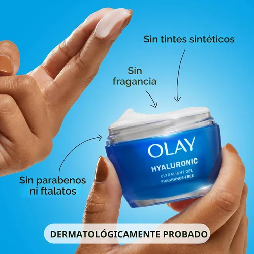 Vista 5 de Olay - Hidratante facial con ácido hialurónico, hidratación instantánea para mujeres, sin fragancia - solución para piel seca, resplandeciente