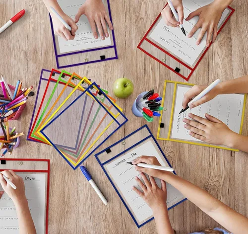 Vista 5 de SCRIBBLEDO Bolsillos de borrado en seco, paquete de 50 fundas reutilizables