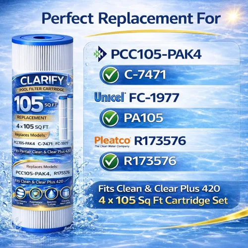 Vista 2 de CLARIFY El filtro de piscina CCP420 reemplaza Pentair Clean and Clear Plus 420, PCC105-PAK4, Ultral-A6, Unicel C-7471, R173576, Filbur FC-1977