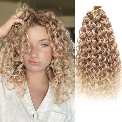 Vista 16 de GoGo Curl Crochet Hair 18 pulgadas onda de agua pelo sintético bohemio ganchillo trenzado jengibre onda profunda extensiones de cabello trenzado