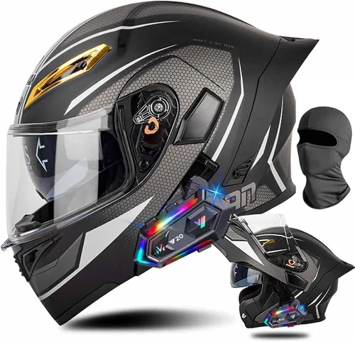 Vista 24 de Cascos de motocicleta modulares con Bluetooth de doble visera, aprobados por DOT FMVSS 218, casco de motocicleta abatible de cara completa