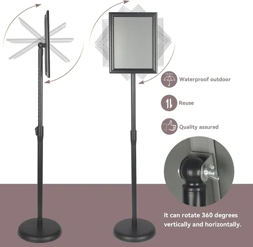 Vista 6 de YDisplay Soporte para letreros con base de 8.5 x 11 pulgadas, soporte de pedestal para letreros de pie, altura ajustable, tanto en horizontal como