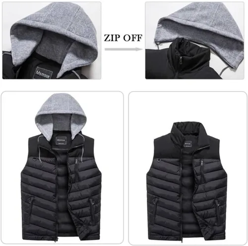 Vista 2 de Msmsse Chalecos de invierno para hombre, chaleco acolchado con capucha extraíble para hombre