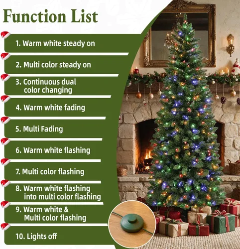 Vista 4 de Árbol de Navidad preiluminado con lápiz delgado de 6 pies con 10