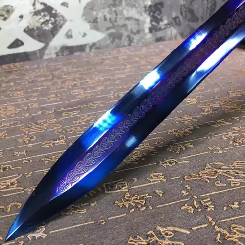Vista 4 de Espada suprema, hecha a mano (hoja azul de acero de alto carbono, vaina de madera negra) Chinese sword