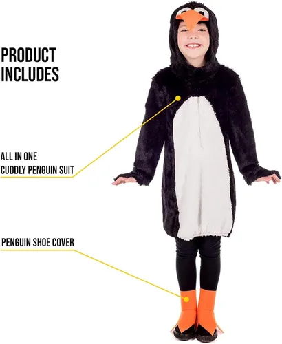 Vista 4 de fun shack Disfraz de pingüino para niños, diseño de animales, Navidad, Halloween, niñas, niños, personajes para niños, talla S, M, L, XL