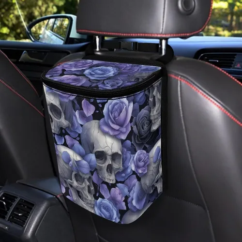 Vista 26 de Talayituse Cubo de basura portátil con estampado de camuflaje de bandera estadounidense, accesorios interiores de vehículos multifuncionales