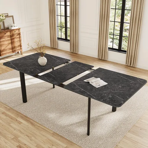 Vista 6 de HIPIHOM Mesa de comedor extensible para 6-8 personas, mesa rectangular de 63 a 78.7 pulgadas, mesa de cocina de MDF gris oscuro con patas de metal