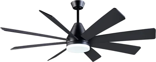 Vista 9 de Ventilador de techo iluminado de 62 pulgadas, negro, con control remoto, función de memoria completa, funcionamiento silencioso, ideal para garajes